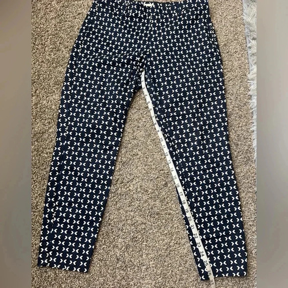 H&M NAVY BLUE BLACK PRINT ANKLE CROPPED PANTS STRETCH MID/HIGH WAIST SIZE 10 - Picture 11 of 14